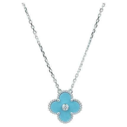 [Van Cleef Arpels]CLOVER 15MM DIAMOND SVRES PORCELAIN  NECKLACE SILVER