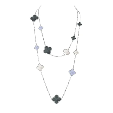 [Van Cleef Arpels]CLOVER 16 MOTIF CHALCEDONY MOP SILVER NECKLACE