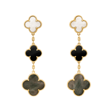 [Van Cleef Arpels]CLOVER 3 MOTIF MOP ONYX DARK MOP GOLD EARRINGS