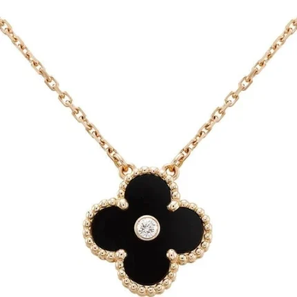 [Van Cleef Arpels]CLOVER 15MM DIAMOND ONYX NECKLACE