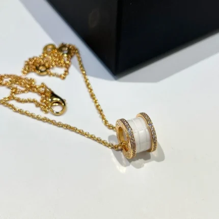 [Bulgari]ZERO 1 WHITE CERAMIC DIAMOND PINK GOLD NECKLACE