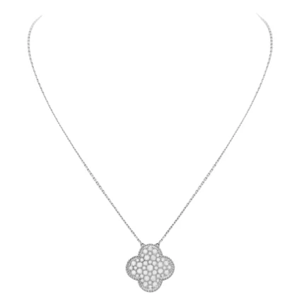 [Van Cleef Arpels]CLOVER 25MM LARGE PENDANT DIAMOND PAVED SILVER NECKLACE