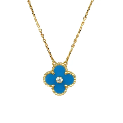 [Van Cleef Arpels]CLOVER 15MM DIAMOND AND BLUE AGATE NECKLACE