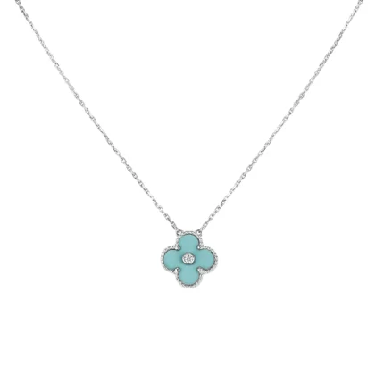 [Van Cleef Arpels]CLOVER 1 DIAMOND LIGHT BLUE SILVER NECKLACE