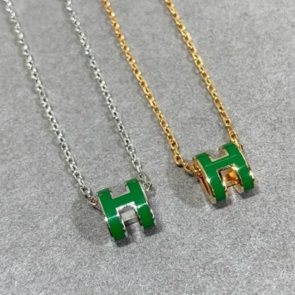 [Hermes]POP H GREEN NECKLACE SILVER AND GOLD