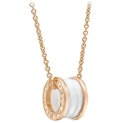 [Bulgari]ZERO 1 WHITE CERAMIC PINK GOLD DIAMOND NECKLACE