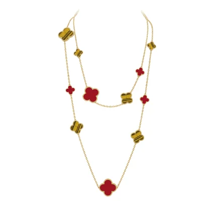 [Van Cleef Arpels]CLOVER 16 MOTIF CARNELIAN TIGER EYE GOLD NECKLACE