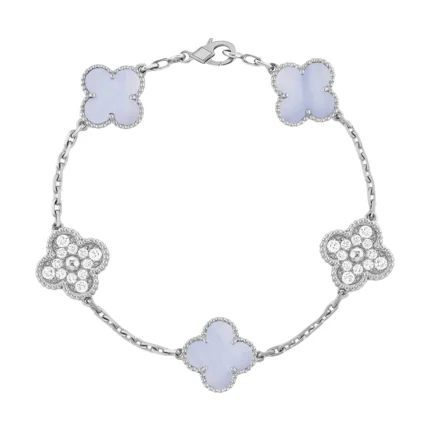 [Van Cleef Arpels]CLOVER  5 MOTIF DIAMOND PURPLE CHALCEDONY BRACELET SILVER